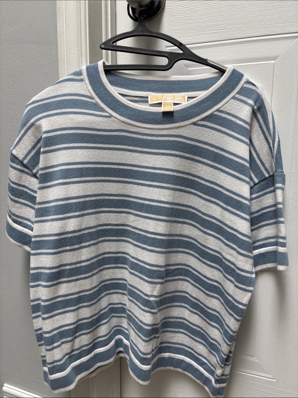 Michael Kors Blue & White Striped Crewneck Sweater
